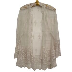 American Eagle Cream Floral Lace Sheer Cardigan Floral Sz M Boho Festival Resort